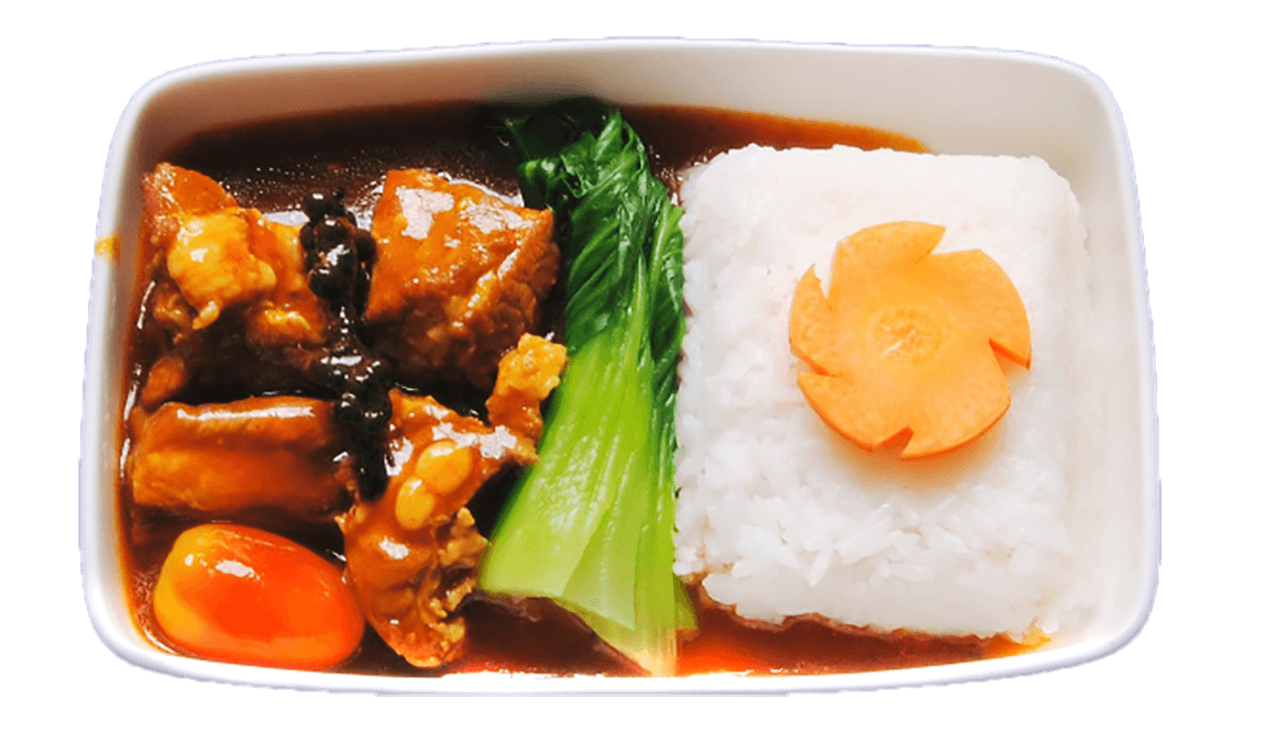 Pork rib with steamed rice and vegetable