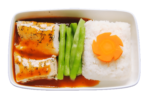 Lemongrass sauce chilli with grouper, steamed rice with vegetable